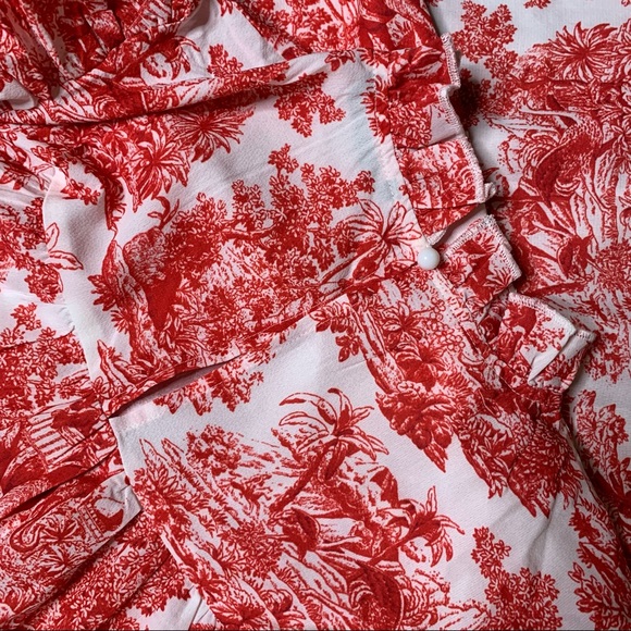 💢SOLD💢 SHEIN Frill Neck Puff Sleeve Landscape Print Belted Dress - Picture 5 of 8